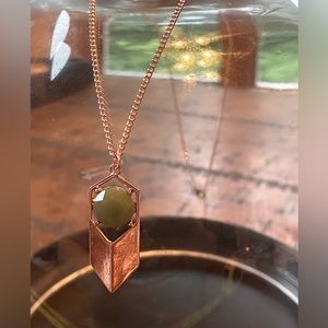 Green Stone and Rose Gold Tone Necklace